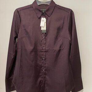 Banana Republic Satiny Long Sleeve Button Down Blouse XS Dark Purple